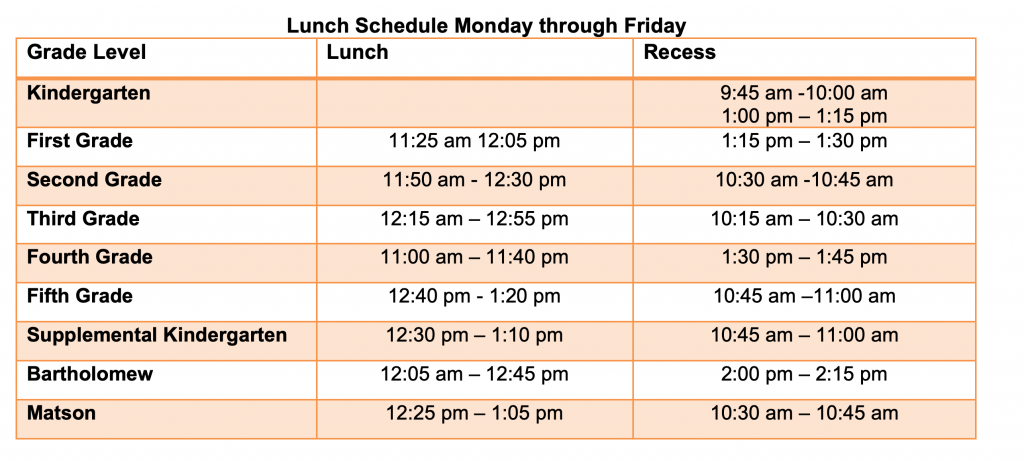 lunch and recess schedule